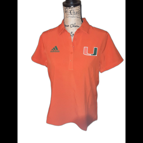 Adidas Size Medium Orange University of Miami Women's Primergreen Golf Polo NWT - Picture 1 of 7